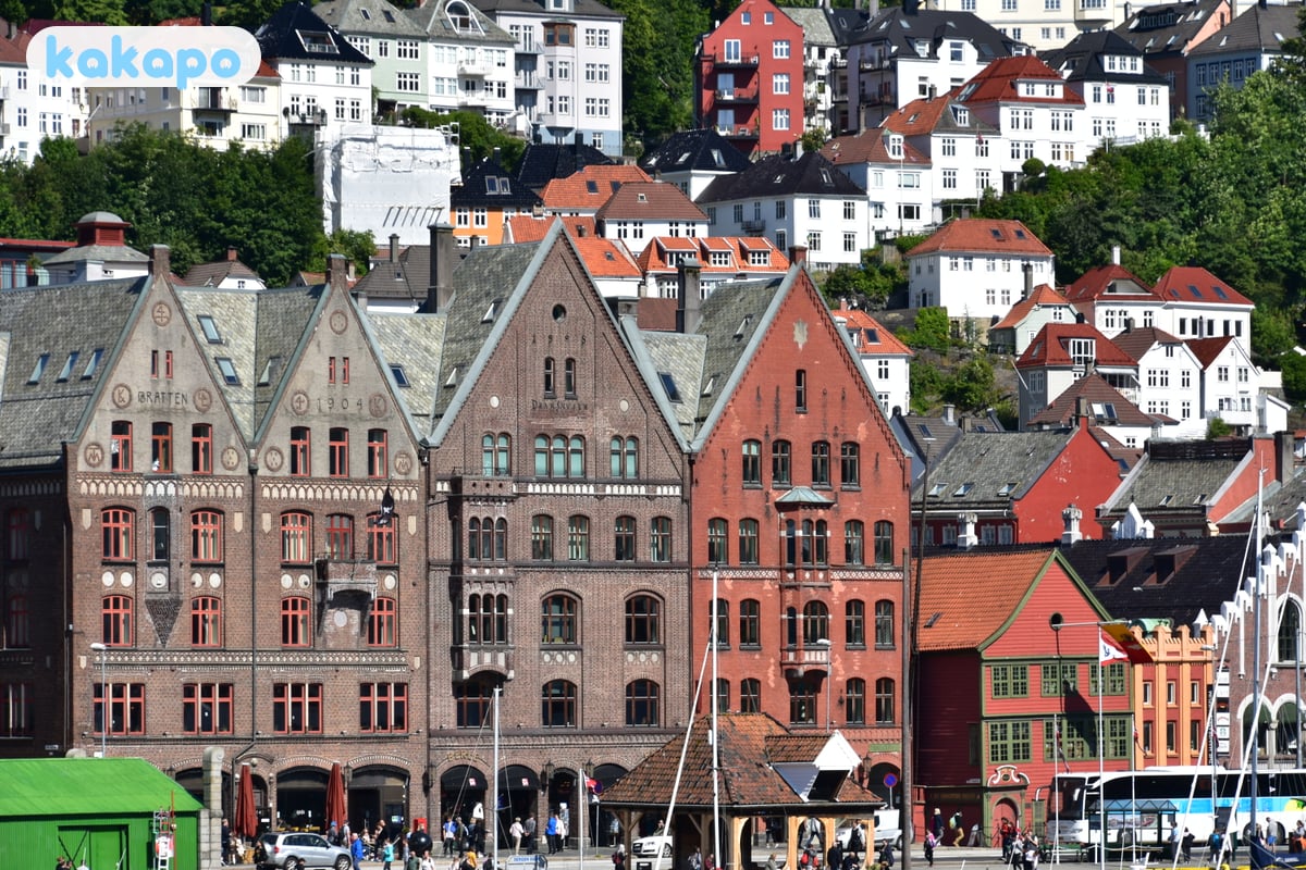 Gebiete — Bryggen, Fløyen, das breitere Fjord-Tor in Bergen, Norwegen — Kakapo Reisesicherheits-Leitfaden